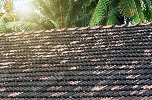 Preview: Clay Roof Old Tiles Ceramic Spring Sun Background Exterior