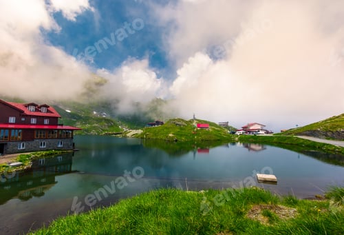Preview: Area Of Lake Balea In Clouds. Gorgeous Summer Landscape Of Fagarasan Mountains, Romania. Popular