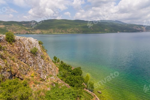 Preview: Scenic Landscape View In Coastline Ohrid Lake. Lin, Albania