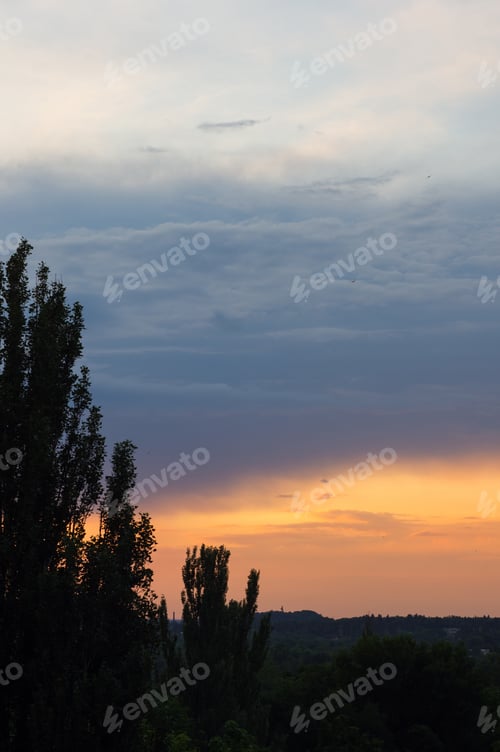 Preview: Landscape With Dramatic Light - Beautiful Golden Sunset With Saturated Sky And Clouds.
