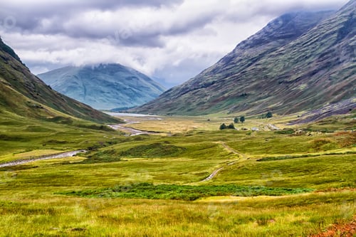 Preview: Glencoe Or Glen Coe Mountains And Pass, Panoramic View Landscape In Lochaber, Scottish Higlands