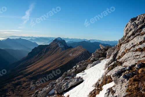 Preview: Sunset In The Mountains Above Pecol Meadow In Italy Above Mountain Pass Sella Nevea.