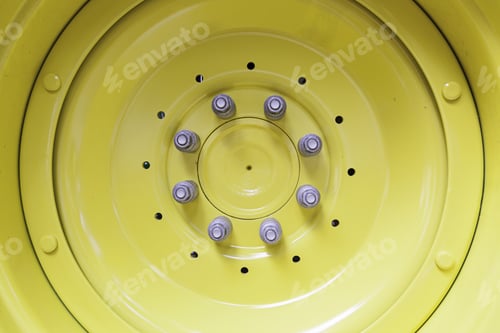 Preview: Yellow Metal Rim, Detail Of Part Of A New Wheel, Sturdy Metal Screws, Wheel