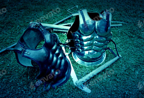 Preview: Medieval Warrior Armor, Detail Of Some Parts Of An Old Metal Armedera, War And Pain
