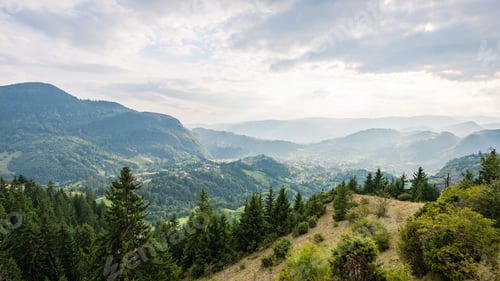 Preview: Colorful Countryside View In Carpathians. Mountains And Trash On Foreground