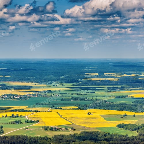 Preview: Aerial Panoramic View Over The Rural Fields
