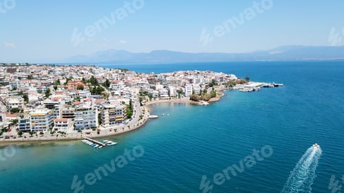 Preview: Aerial Drone Bird'S Eye View Photo From Famous City Of Chalkida With Clear Water Seascape And