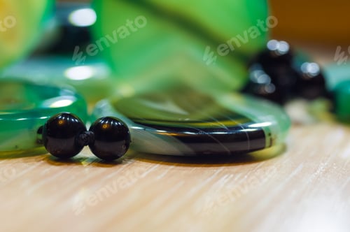 Preview: Large Polished Beads Of Beautiful Translucent Green Agate Gemstone, Macro