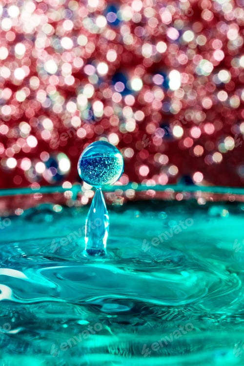 Preview: Abstract, Colorful Composition With Small Bokeh Lights, Water Drops And Water Texture. Can Be Used