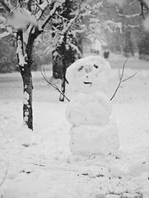 Preview: Snowing Landscape In The Park With Snowman