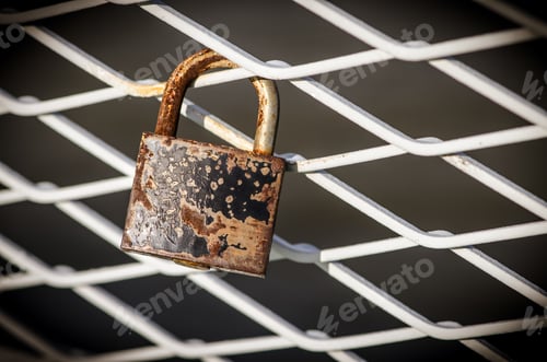 Preview: Old Rusty Lock On Railing Of The Bridge