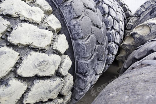 Preview: Old Tractor And Truck Wheels, Detail Of Old Worn And Damaged Tires, Gum And Rubber