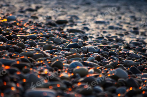 Preview: Pebble Stones On The Sea Beach, The Rolling Waves Of The Sea With Foam