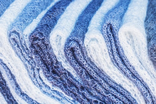 Preview: Knitted White And Gray Fabric Close Up. Winter Wear Knitted Fabric Texture.