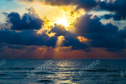 Preview: Sunrise Sun Tropical Sky Over Sea Background.