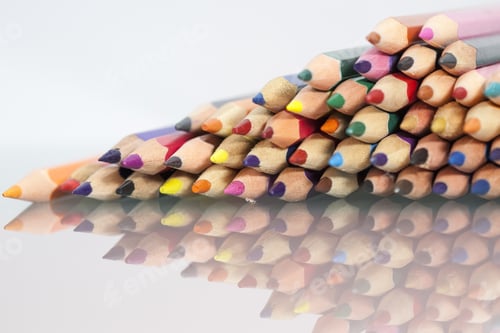 Preview: Group Of Sharp Colored Pencils With Reflexions