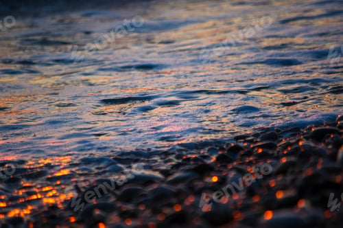 Preview: Pebble Stones On The Sea Beach, The Rolling Waves Of The Sea With Foam