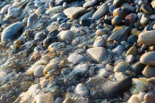 Preview: Pebble Stones On The Sea Beach, The Rolling Waves Of The Sea With Foam