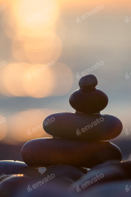 Preview: Stack Of Zen Stones On Pebble Beach