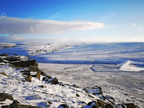 Preview: View Of The Rocks Of Buckstone Edge, On A Bright Sunny Day, Kirklees, West Yorkshire, Uk