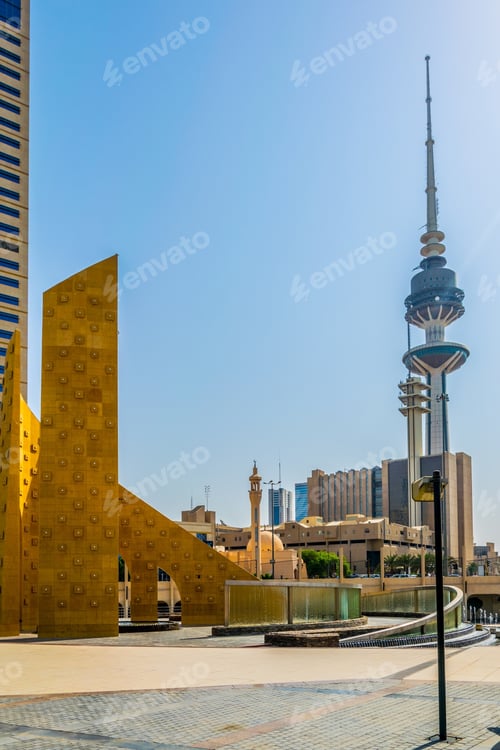 Preview: View Of A A Golden Monument With A Small Park In The Central Kuwait.