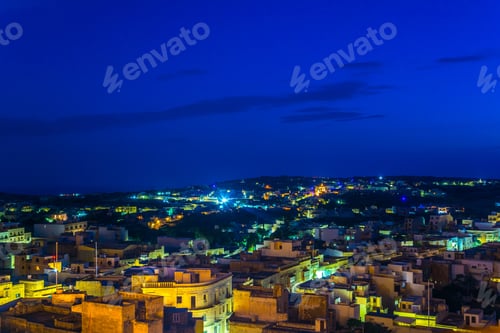 Preview: Aerial View Of Victoria (Rabat) From The Il-Kastell Citadel During Night, Gozo, Malta
