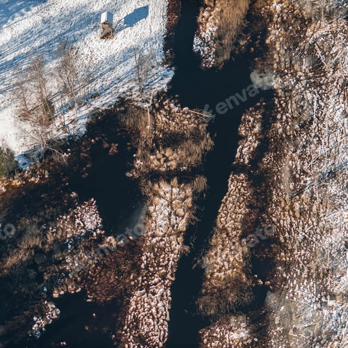Preview: Aerial View Over The Small River And Swampy Area