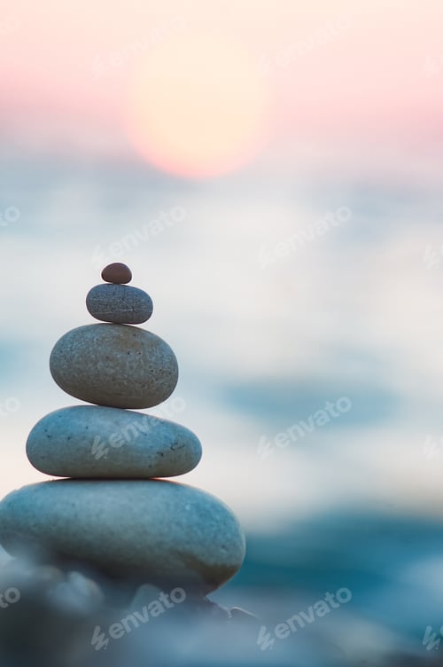 Preview: Stack Of Zen Stones On Pebble Beach
