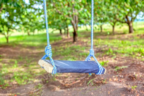 Preview: Wooden Swing In The Garden , Rustic Playground With Handmade Swing
