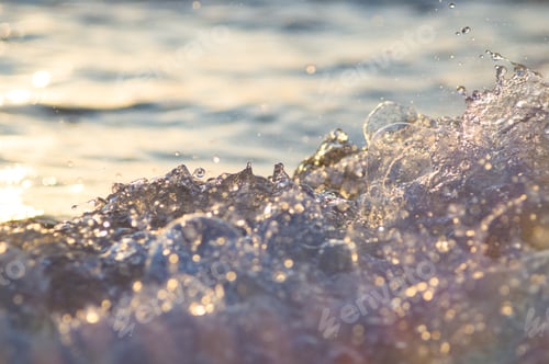 Preview: Pebble Stones On The Sea Beach, The Rolling Waves Of The Sea With Foam
