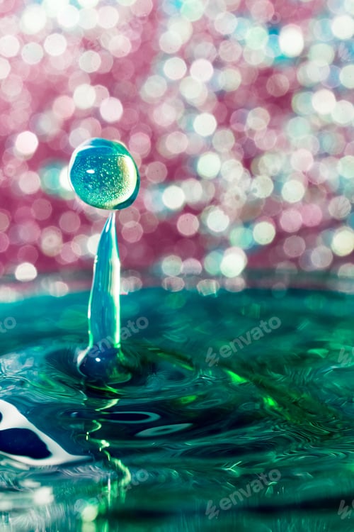 Preview: Abstract, Colorful Composition With Small Bokeh Lights, Water Drops And Water Texture. Can Be Used