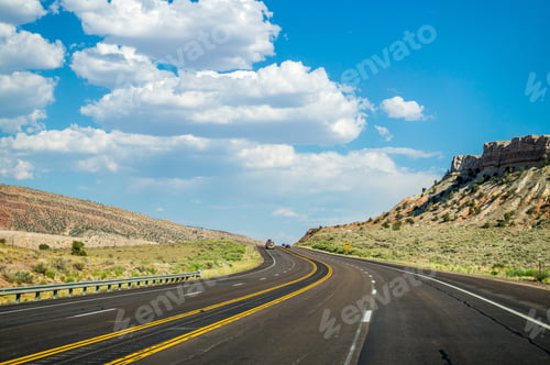 Preview: Multi-Lane Highway In The Southwest Of The Usa. Traveling In Arizona