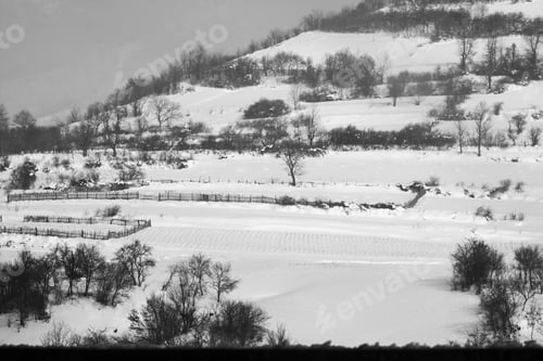 Preview: Winter Mountain Landscape. Black And White Photography