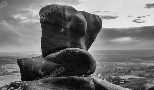 Preview: The Gritstone Escarpment At Ramshaw Rocks In Staffordshire, England. Photographed In High Contrast