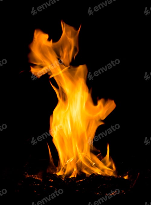 Preview: Powerful High Flame Burning Wood On Black Background In Stoves