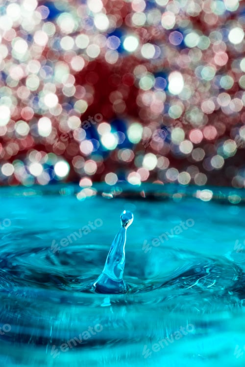Preview: Abstract, Colorful Composition With Small Bokeh Lights, Water Drops And Water Texture. Can Be Used