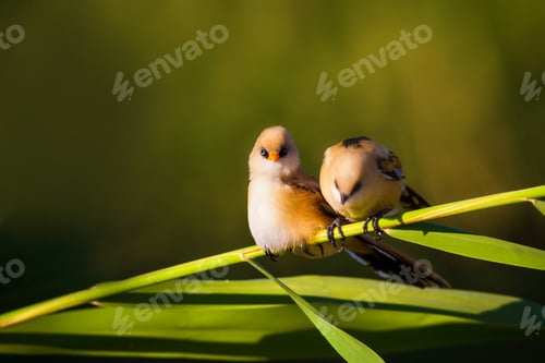 Preview: Romantic Birds. Black Nature Background. Bearded Reedling / Panurus Biarmicus