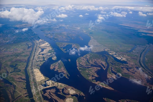 Preview: Amazing View From Window Of Airplane Flying Over Dnieper River, Ukraine