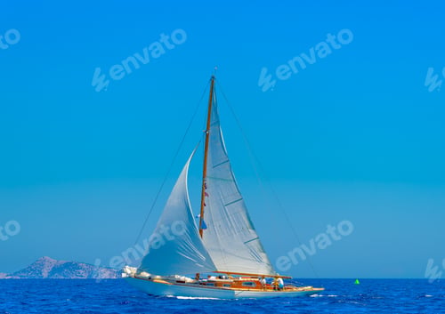 Preview: Classic Wooden Sailing Boat In A Race, Spetses Island In Greece