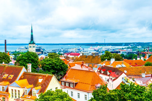 Preview: Aerial View Of The Old Town Of Tallin Dominated By Saint Olaf Church, Estonia.
