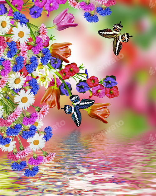 Preview: Flowers Tulips And Butterflies