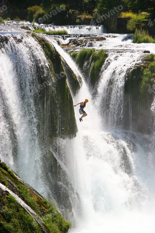 Preview: Jumping Down A High And Wild Cascading Waterfall