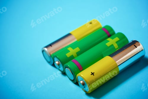 Colorful Batteries on a Blue Background
