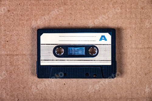 Preview: Old Audio Cassette On The Cardboard Background Closeup