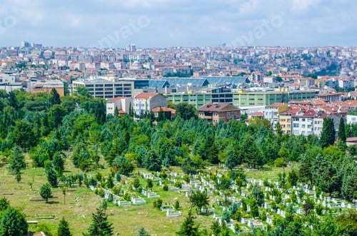 Preview: Aerial View Of A Cemetery Behind The City Walls In Istanbul.