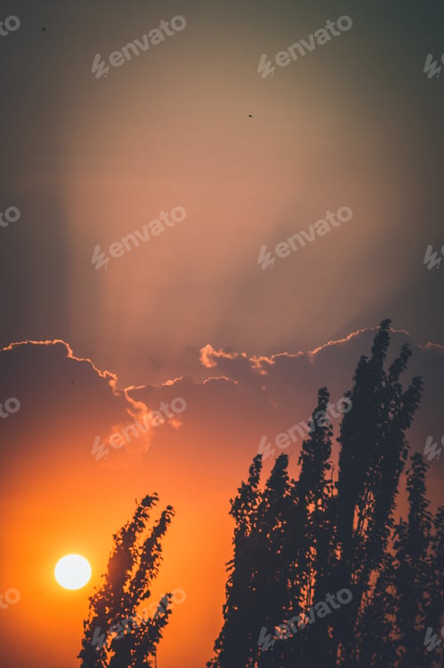 Preview: Landscape With Dramatic Light - Beautiful Golden Sunset With Saturated Sky And Clouds.