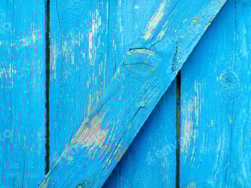 Preview: Texture Of Old Painted Shabby Rustic Wooden Fence Made Of Planks, With Rusty Nails, Hand-Forged