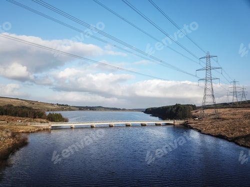 Preview: Aerial View Of The Bridge Over Baitings Reservoir, Nr Ripponden, West Yorkshire