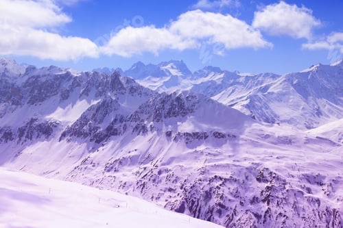 Preview: Ski Area In French Alps. Skiing Station In Valmeinier And Valloire, France. Filtered Color Tone.