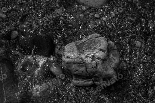 Preview: Pebble Stones On The Sea Beach, The Rolling Waves Of The Sea With Foam